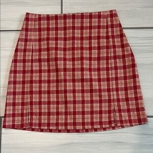 Brandy Melville Red & White John Galt Cara Checkered Plaid Mini Skirt Slit XS-SM